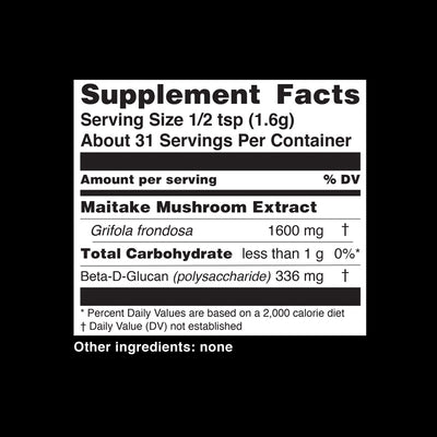 Teelixir Australian Certified Organic Maitake Mushroom Grifola frondosa 10:1 Dual Extract powder - Enhance Boost your immunity reduces stress levels vegan gluten free paleo non GMO nutritional information supplement facts