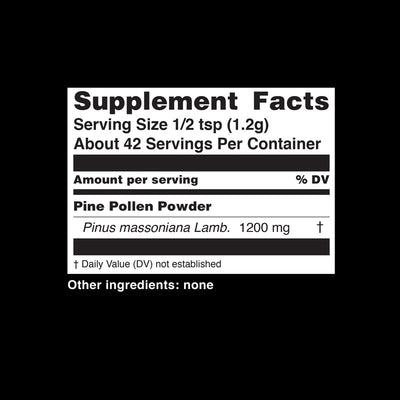 Teelixir Wild Raw Pine Pollen Superfood Powder - Increase Energy, Balance Hormones All Natural Androgens source, Nourish Skin and Beauty Health Improve libido sex drive - Nutritional Information Dietary Supplement Facts